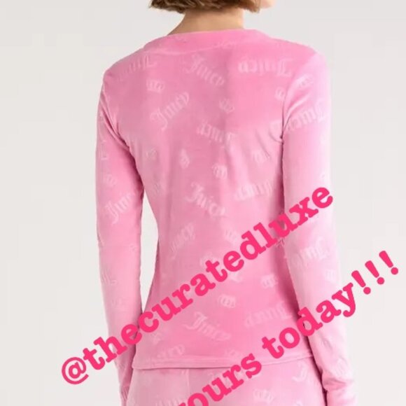 🎄 JUICY COUTURE Long Sleeve Top Pajamas Lounge Set Pink Velour Sleepwear S /  M - Picture 3 of 6